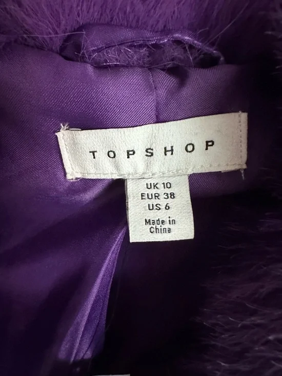 Topshop Purple Faux Fur Coat NWT Statement Teddy Coat Size 6 - Picture 5 of 14